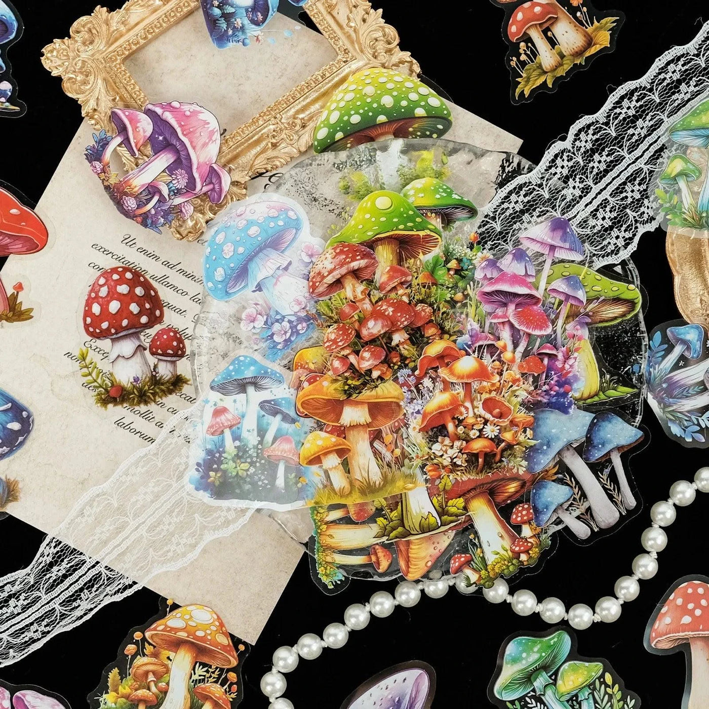 50 PCS Various Mushroom PET Stickers Creative Mushroom Theme Decorative Stickers Waterproof Retro Plant Mushroom Stickers