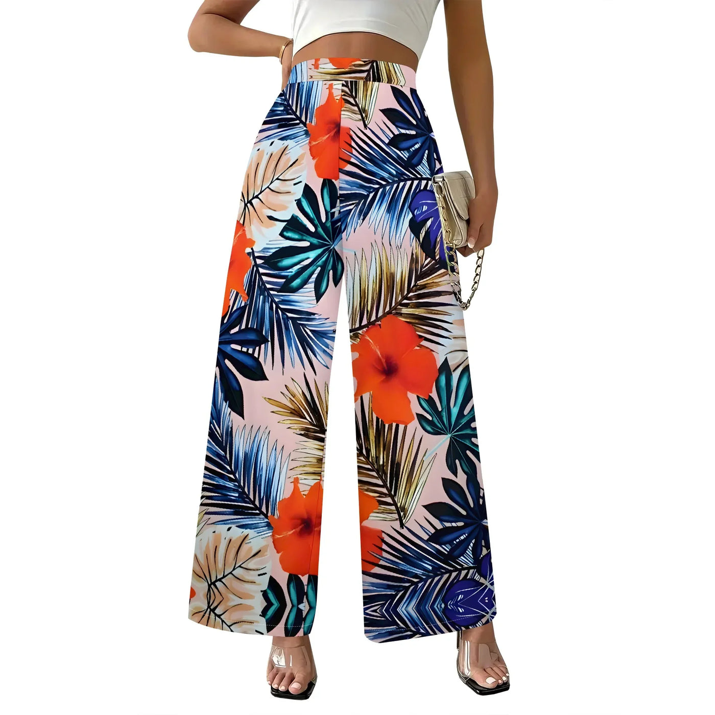 Women's Wide Leg Sweatpants Casual Elastic High Waisted Drawstring Long Pants Beach Vacation Pants with Pockets