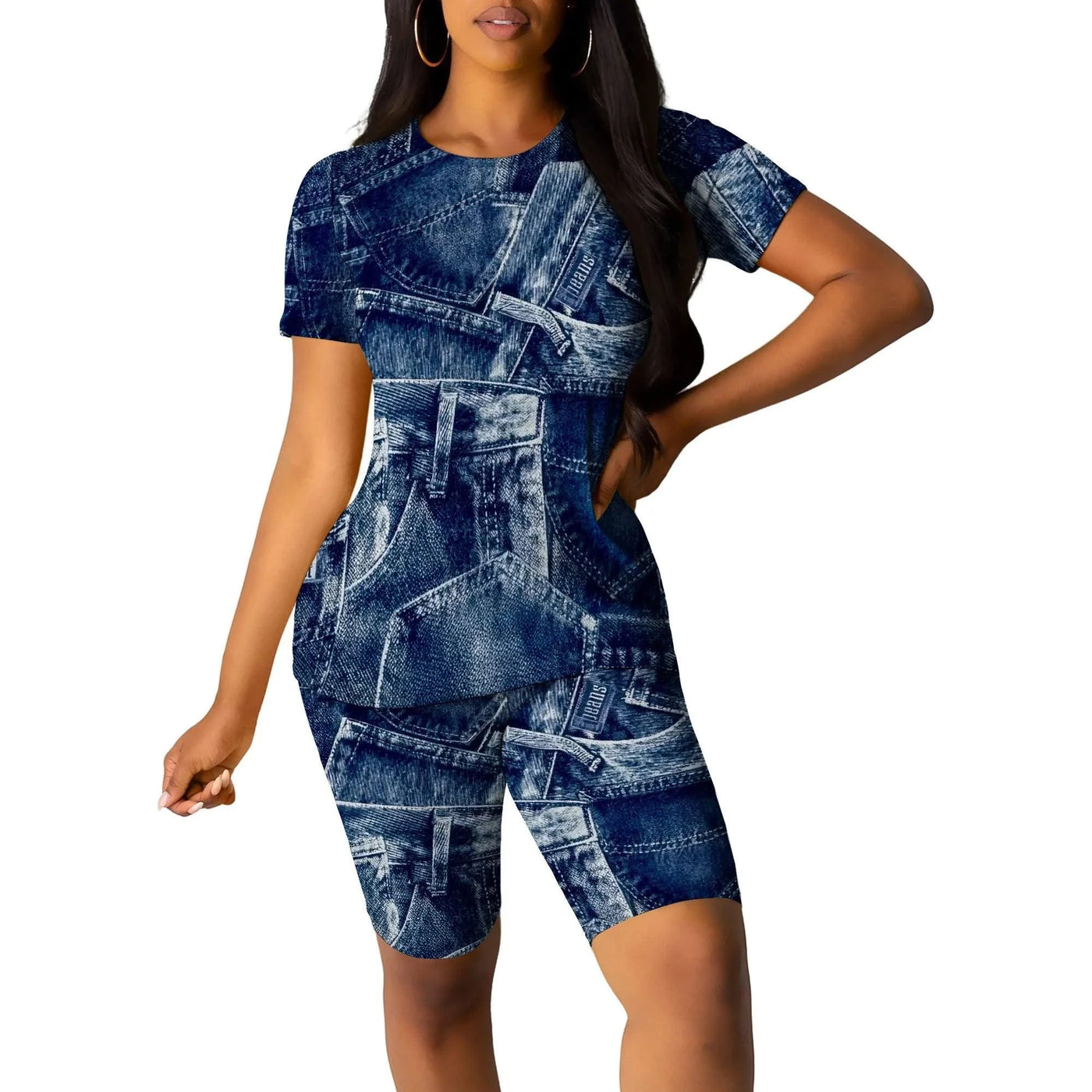 Women's Camo Two Piece Set Short Sleeve Pink Casual Workout