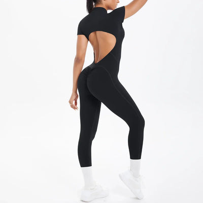 Sexy Backless Bodycon Scrunch Jumpsuit Raises Butt Women Dance Fitness Overalls Push Up  With Chest Cushion Yoga Sport Jump Suit