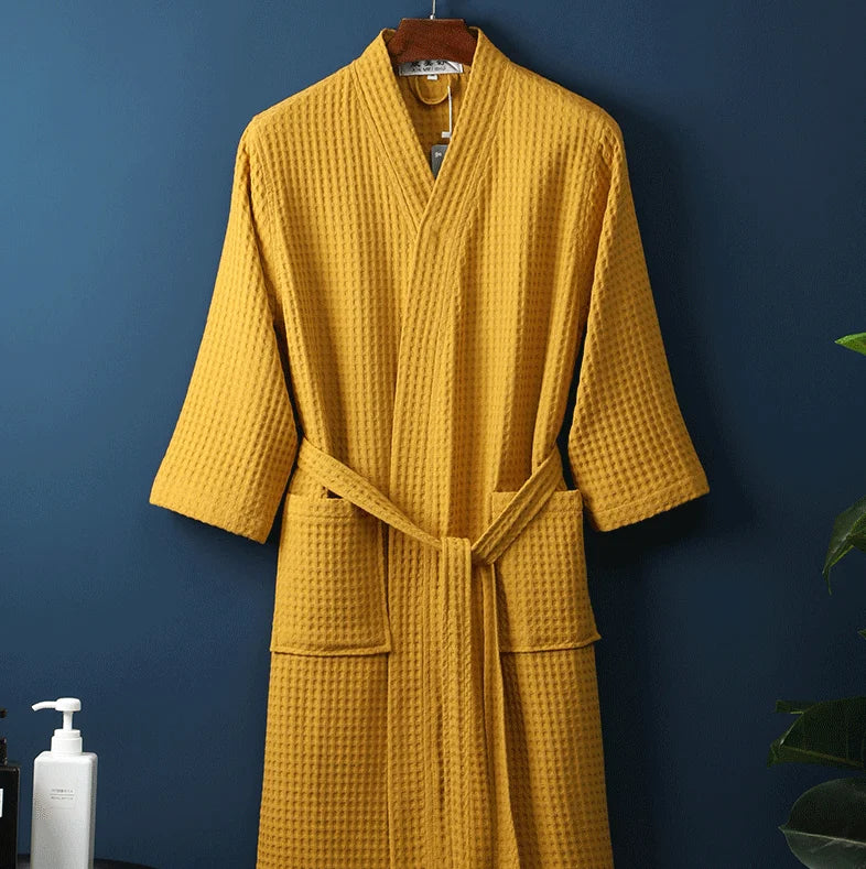 Cotton Bathrobe Spring/summer Thin Morning Robe Long Waffle Hotel Beauty Salon Bathrobe Women Sleepwear Sexy Pajamas Bath Robes