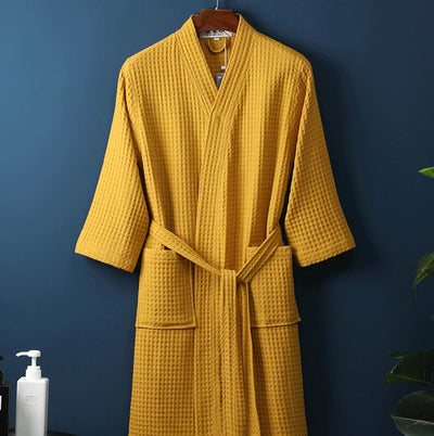 Cotton Bathrobe Spring/summer Thin Morning Robe Long Waffle Hotel Beauty Salon Bathrobe Women Sleepwear Sexy Pajamas Bath Robes