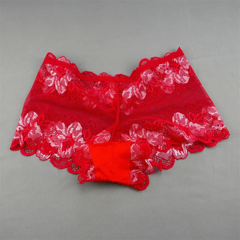 New 2023 Transparent Underwear Women Sexy Lace Panties Women Bikini Bottom Boyshorts Hollow Out Ladies Floral Boxers M-XXL