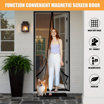 Heavy-Duty Magnetic Screen Door - Self-Sealing, Hands-Free Entry, Insect Protection - Pet & Youngsters Easy Care Nylon Mesh