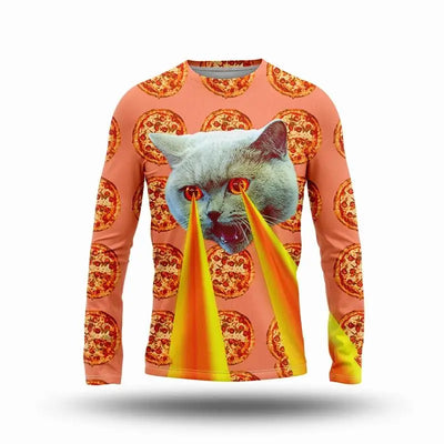 Christmas Costumes Pizza Cat Print Summer Men Women O-Neck T-shirt Casual Long Sleeve Oversized Pullover Trend Tops Men Clothing