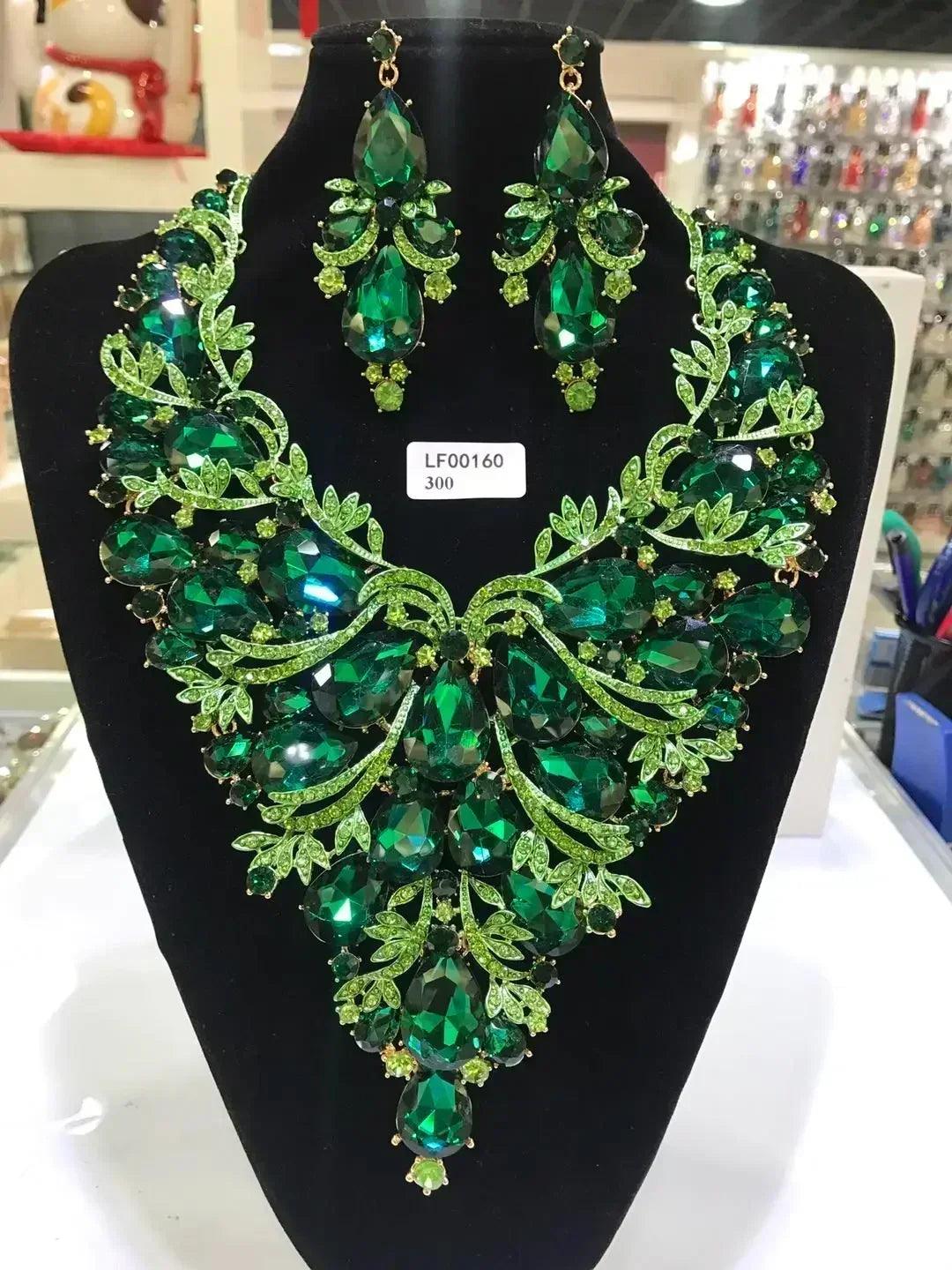 Women luxury necklaces set wedding delicate fashion jewelery crystal rhinestone earrings jewelry sets