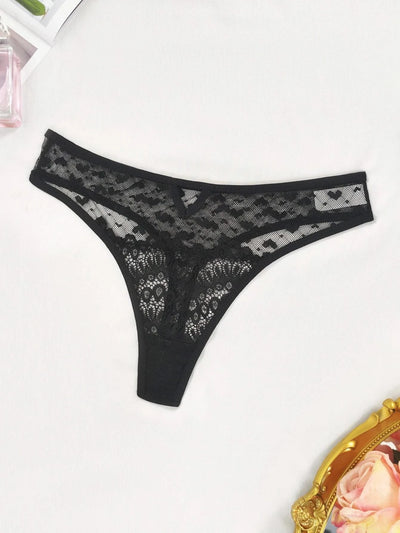 Women Mesh Sexy Thongs Low Rise Underwear Perspective Floral Panties Comfortable Intimate Lingerie Solid Female Underpants
