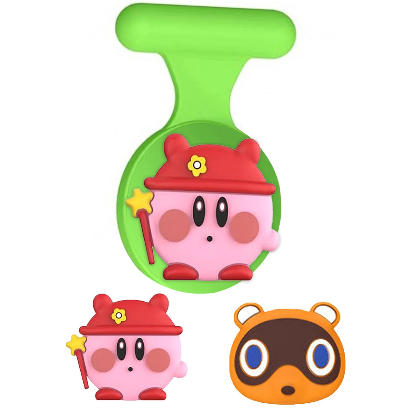 Green silicone magnetic lanyard with pink red cartoon character for kids AirTag holder