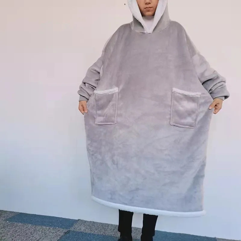 Flannel Lazy TV Blanket with Sleeves,Winter Women Men Adult Wrap Fleece Sofa Blanket ,Home Wearable Blanket Drop Shippping Blue