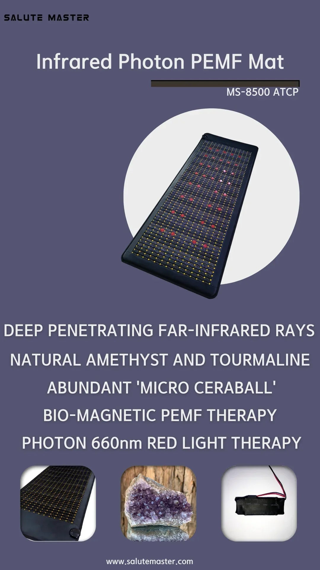 Full Size Amethyst Tourmaline PEMF Infrared Mats With Crystal Sauna Effect FIR Therapy Heating Carpet