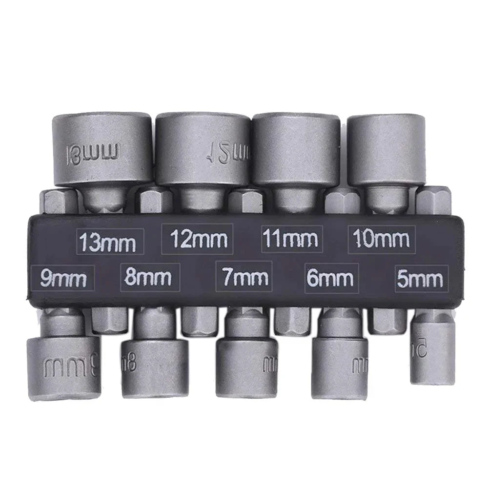 9pcs Power Hand Driver Drill Tools Set 5-13mm Metric Socket Wrench Set Power Nuts Driver Socket 1/4" Hex Shank Drill Bit Set