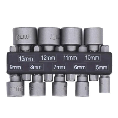 9pcs Power Hand Driver Drill Tools Set 5-13mm Metric Socket Wrench Set Power Nuts Driver Socket 1/4" Hex Shank Drill Bit Set