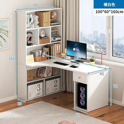 Computer Desk L Shaped Lap Table 55'' Office Desk with 3 Drawers and Bookshelf, L Shaped Large Corner Desk with Storage Shelves