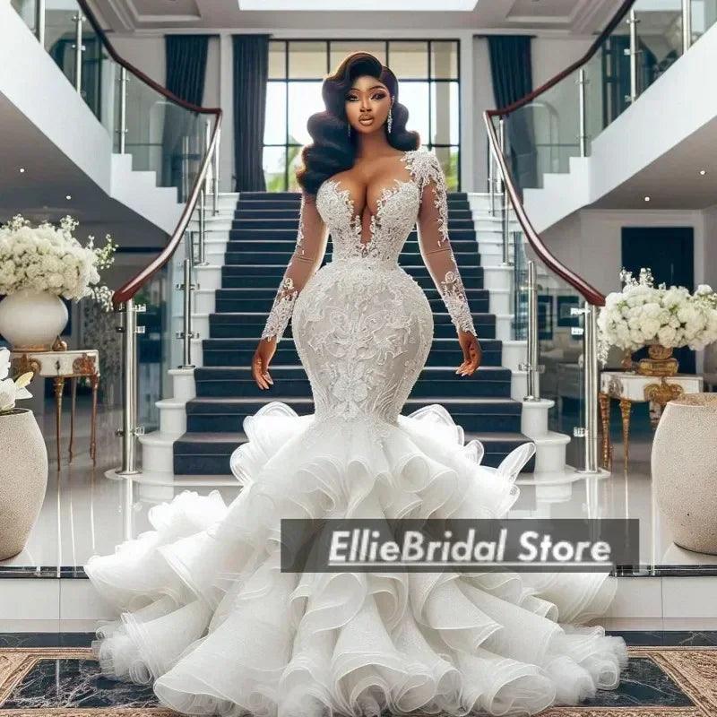Luxury lace wedding dresses long sleeves applique