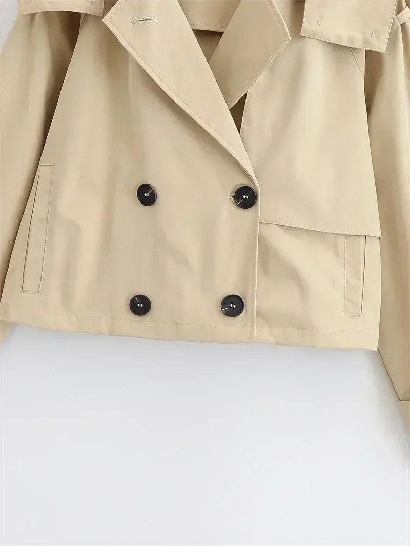 Fashionable khaki short hooded women’s summer jacket casual and versatile