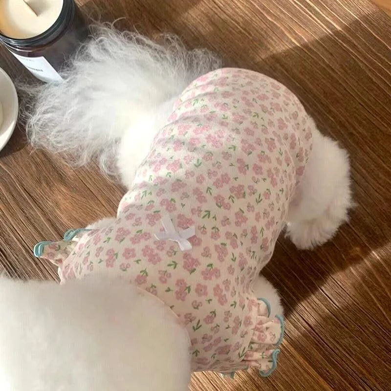 Pet Dog Vest Summer Puppy Clothes Cute Floral Flying Sleeves Dog T-Shirt Chihuahua Pug Bichon Cat Dog Apparel Dog Girl Clothing