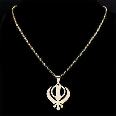 Sikhism Necklace for Women/Men Stainless Steel Sikh Khanda India Pakistan Malaysia Punjab Religious Necklaces Jewelry N8090GDS02
