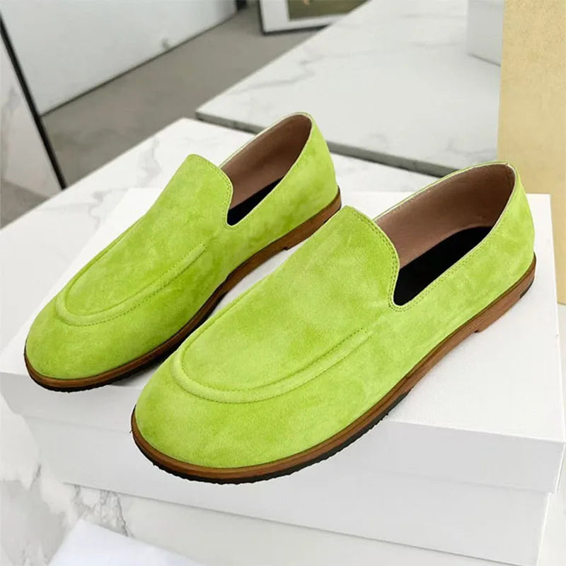 Suede Leather Loafers Woman Fringe Decor Casual Shoes Round Toe Slip-on Daily Lightweight Office & Career Flat Shoes Women