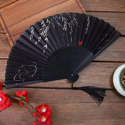 Hand Folding Fan BambooSilk Chinese Fan Hand Women Black Fan Summer Female Dance Hand Folding Fan Party Gift Hand Fans For Women