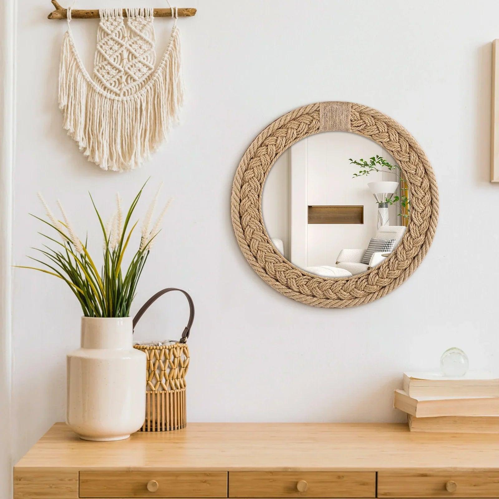 Hand-woven nordic decorative hanging mirror creative wall sofa porch homestay style background decor makeup