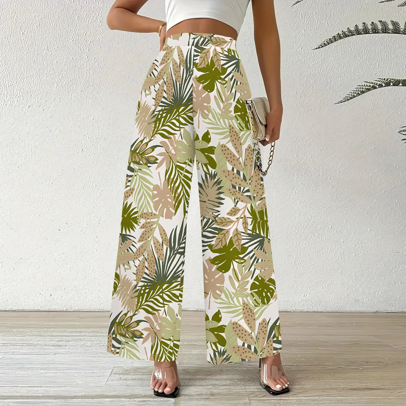 Women's Wide Leg Sweatpants Casual Elastic High Waisted Drawstring Long Pants Beach Vacation Pants with Pockets