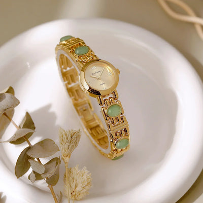 2025 High-End Vintage Woman Watches Fashion Elegant Natural Jade Stones Quartz Watch Retro Waterproof Hand Clock Gifts