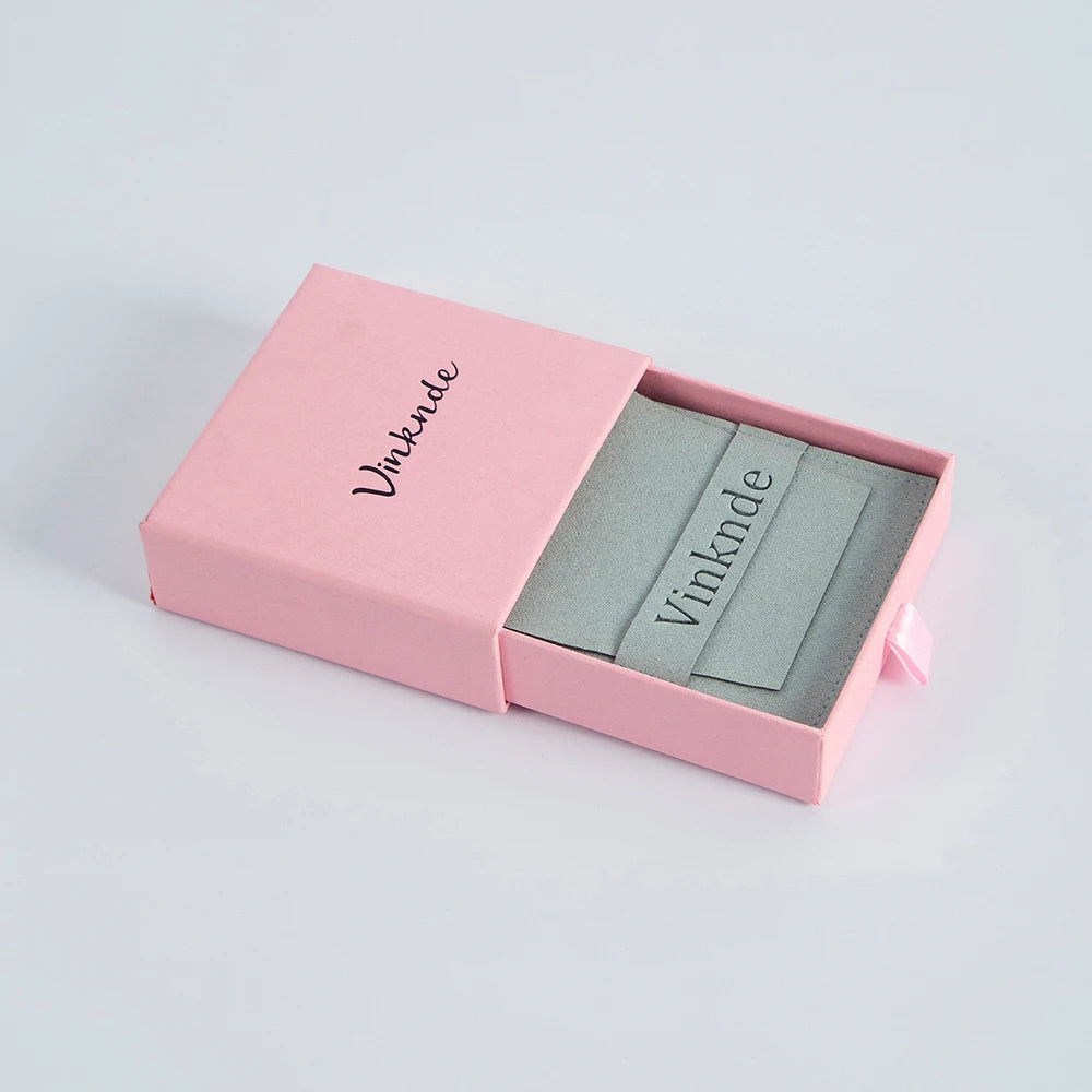 Custom Logo Luxurious Jewellery Packaging Pouch Printed Cardboard Drawer Box Fashion Jewelry Rings Packaging Box With Suede Bag