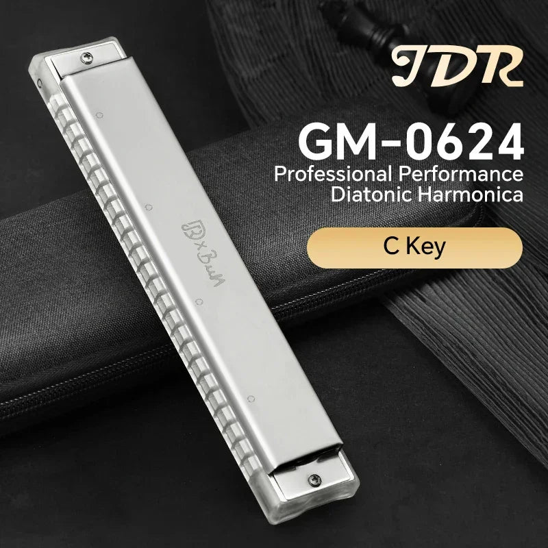 JDR Polyphonic Harmonica 24 Holes Professional Tremolo Mouth Organ T2406S Harmonica For Adults, Professionals and Students