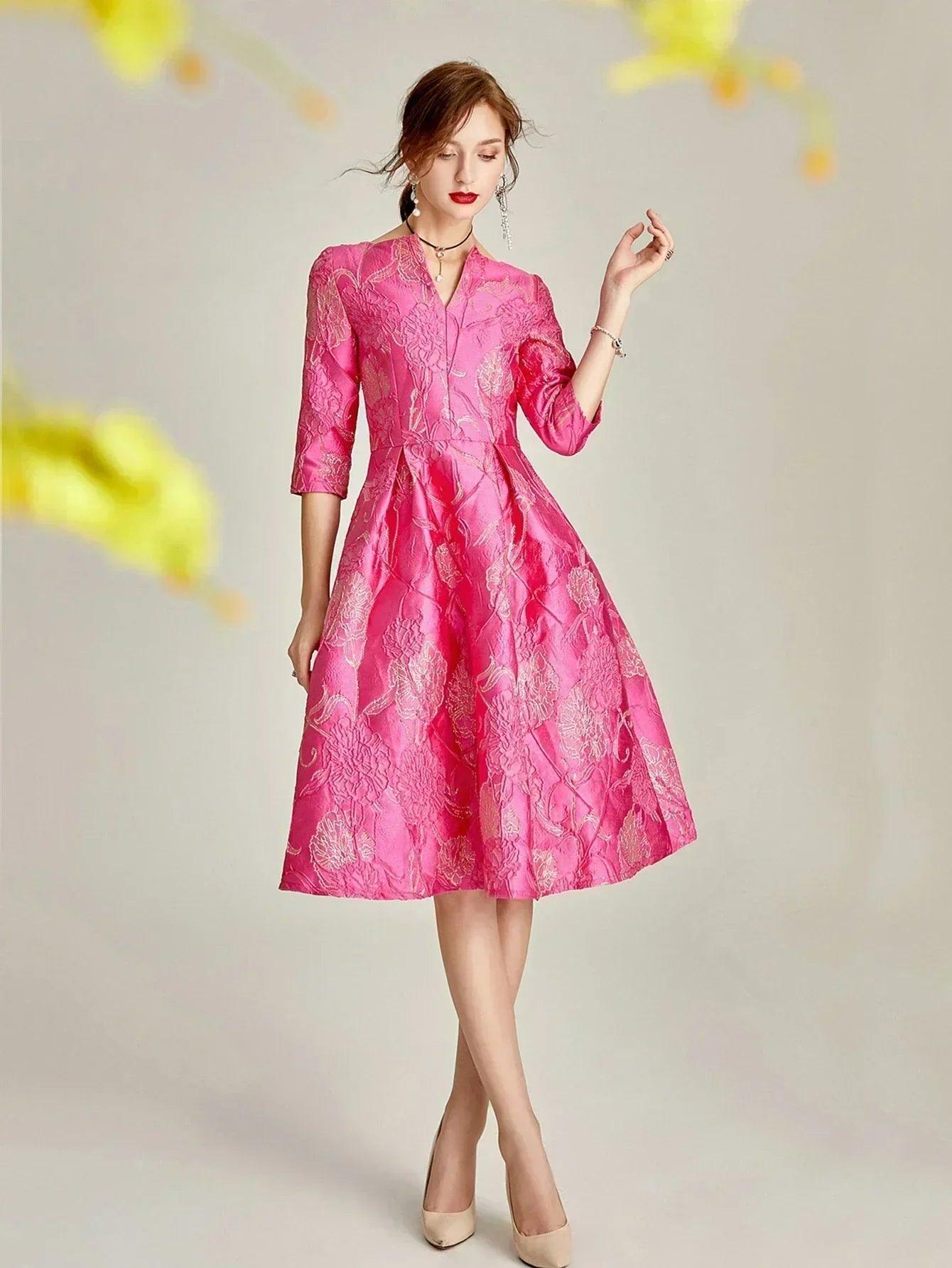 Luxury dress women fashion elegant jacquard party floral clothing evening vintage formal vestidos