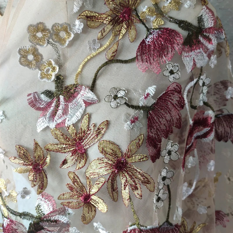 Haute Couture Tulle Mesh Lace Embroidery women's Wedding Dress Fabric Curtain DIY Gauze Skirt Sewing Stitching Material Cloth