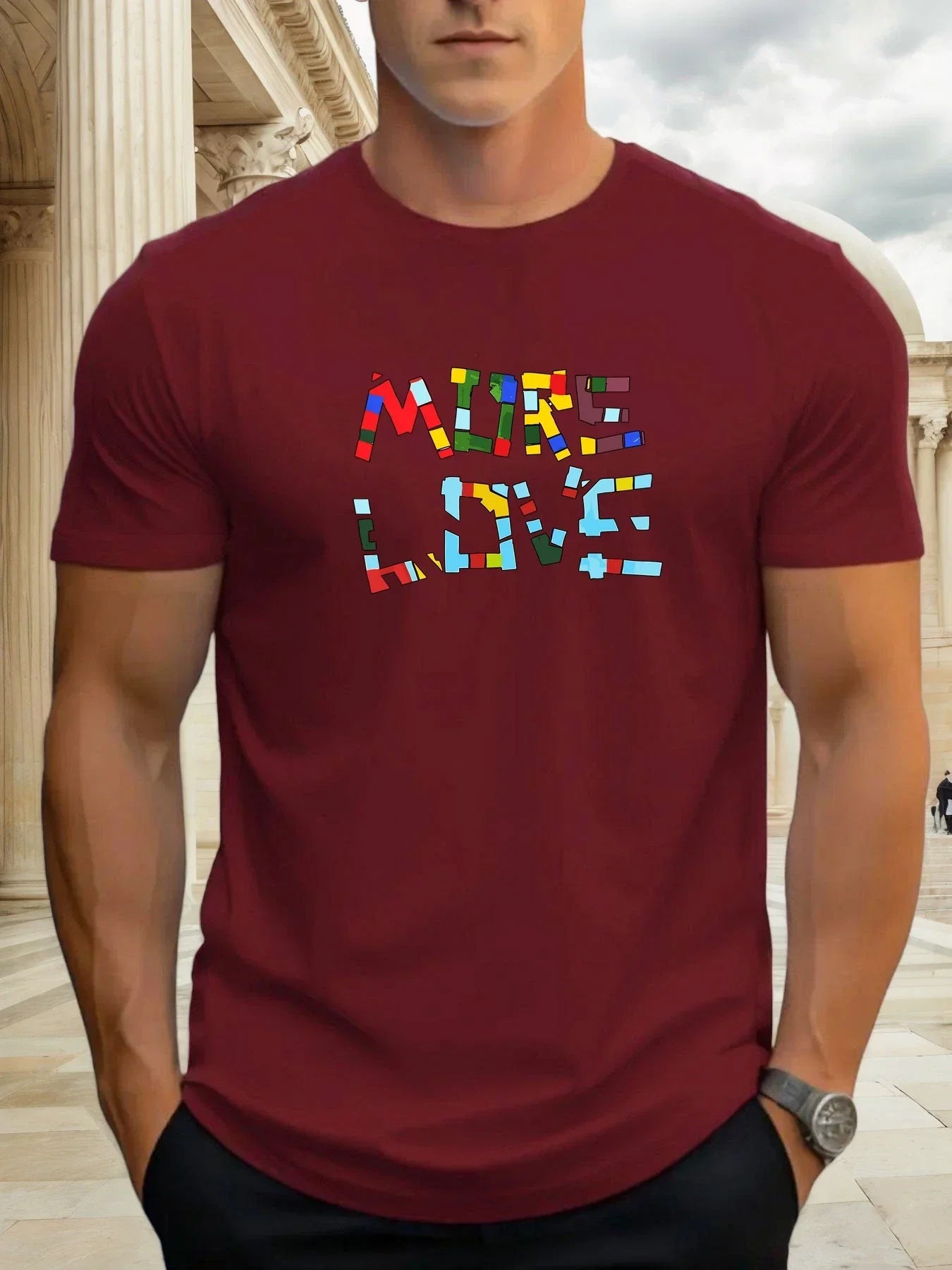 T Shirts For Man MUER LOVE 100% Cotton Graphic Printing Summer Round Neck T-Shirt Casual Breathable Street Style Daily Top