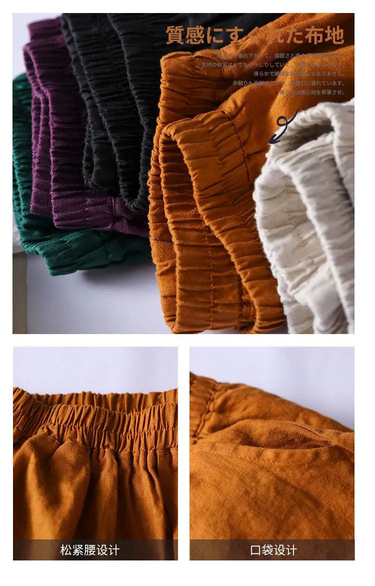 2024 cotton linen home wear loose pants for women summer casual baggy wide leg trousers purple soft capri women’s