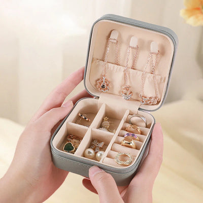 Jewelry Organizer Portable Jewelry Box Display Travel Jewelry Case Boxes Button Leather Storage Zipper Jewelers Display