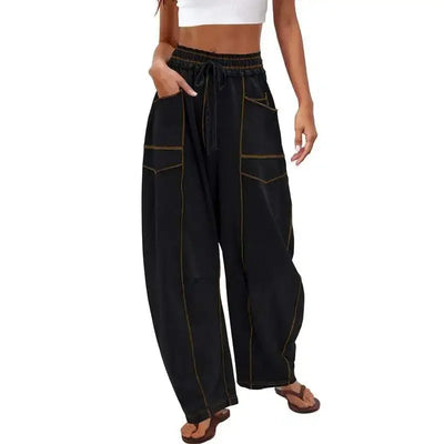 2025 Summer Women's Casual Pants Loose Wide-leg Sports Pants Casual Solid Color Drawstring Waist Casual Pants Jogging Sportswear