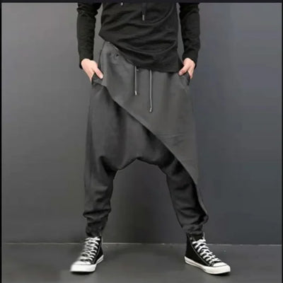 2025 Men's Casual Trousers Irregular Loose Solid Drawstring Cross-pants Men Vintage Harem Pants Hip-hop Skateboard Fitness Pants