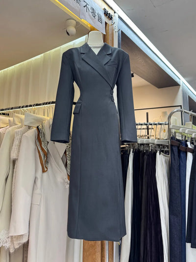 BJTZ Women’s Blazer Dress With Padded Shoulders Waist-Cinching Elegant Office Wear Fall Winter Luxury Casual Party Outfit