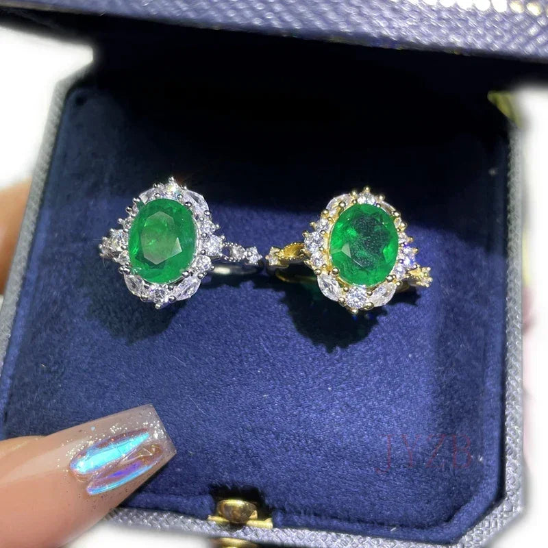 Fine jewelry Sterling Silver Natural Emerald Ring Luxury Shiny Oval gem boutique jewelry new