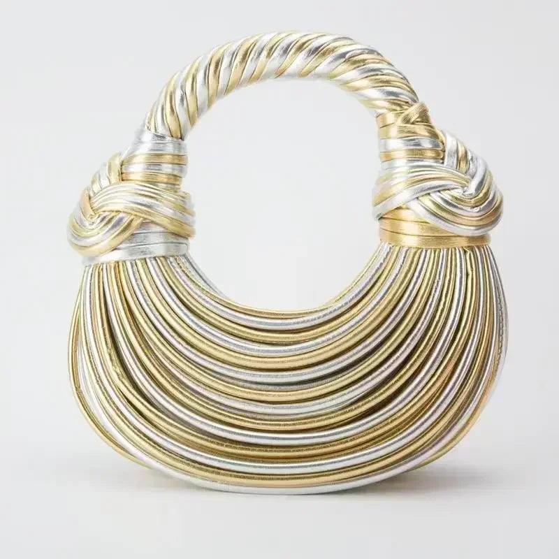 Handbags for women 2024 new gold luxury designer brand handwoven noodle bags rope knotted pulled hobo silver evening