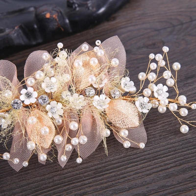New Trendy Flower Hair Jewelry Gold Pearl Handmade Bridal Wedding Headband Rhinestone Hairband Women Hair Accessories Ornaments