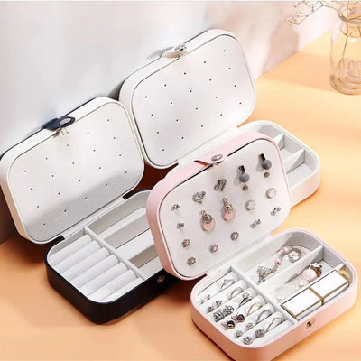 Portable Jewelry Storage Box Travel Organizer Jewelry Case Leather Storage Earrings Necklace Ring Jewelry Organizer Display