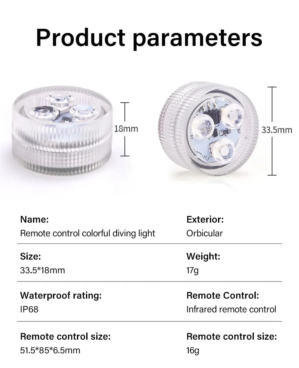 RGB LED Underwater Light With Remote Control Battery Powered 3LEDs Submersible Lamp Waterproof For Swimming Pool Garden Party