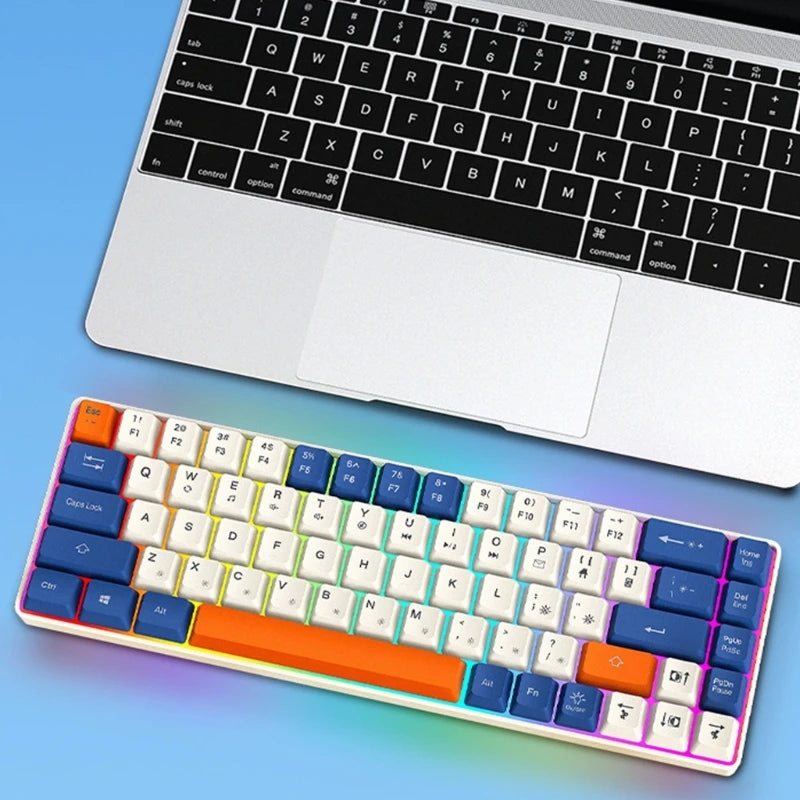 Compactly Mechanical Gaming Keyboard 68Key with LED Backlits Clear Letter for Office Home Use for Typing Gaming Keyboard