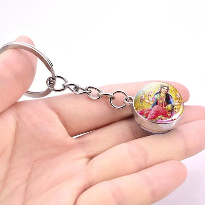 Hinduism Keychains Glass Ball Pendant Ganesha Lakshmi Shiva Goddess of Wealth Key Chains Amulet Indian Buddhist Jewelry