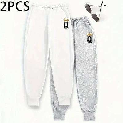 Women's Sweatpants 2 Piece Set Pure Color Joggers Fall Winter Lounge Pants Comfort Fit Athletic Casual Trousers 2packs