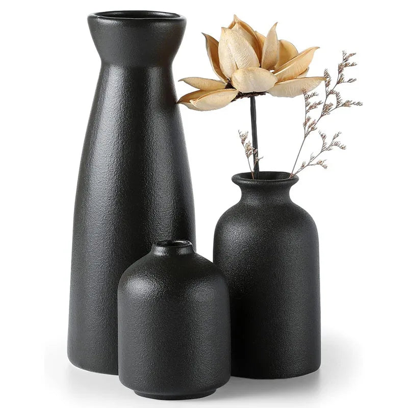 Home Decor Bohemian Vases, Ceramic Set of Three, Suitable for Living Room, Bookshelf and Dining Table Decorations