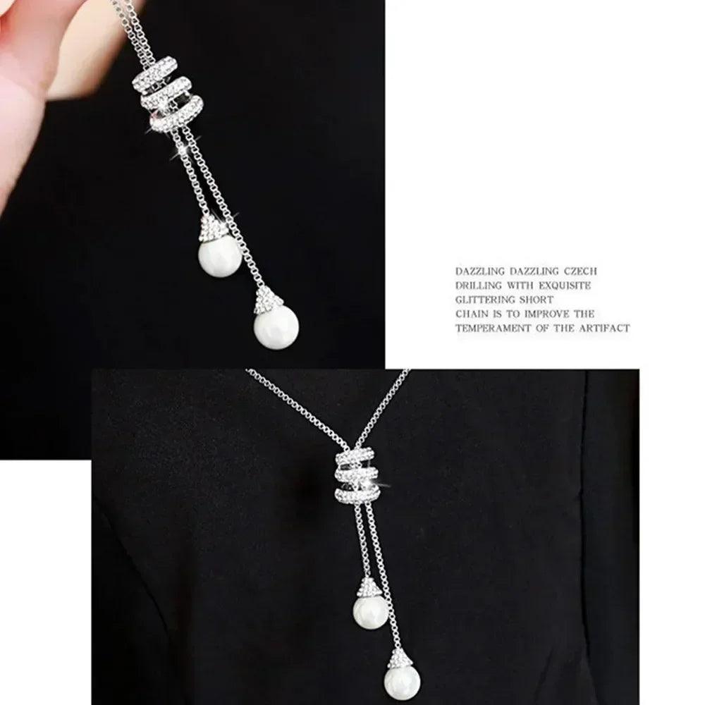 Thick necklaces for women fashion charm pendant necklace crystal long ladies pearls sweate luxury chain