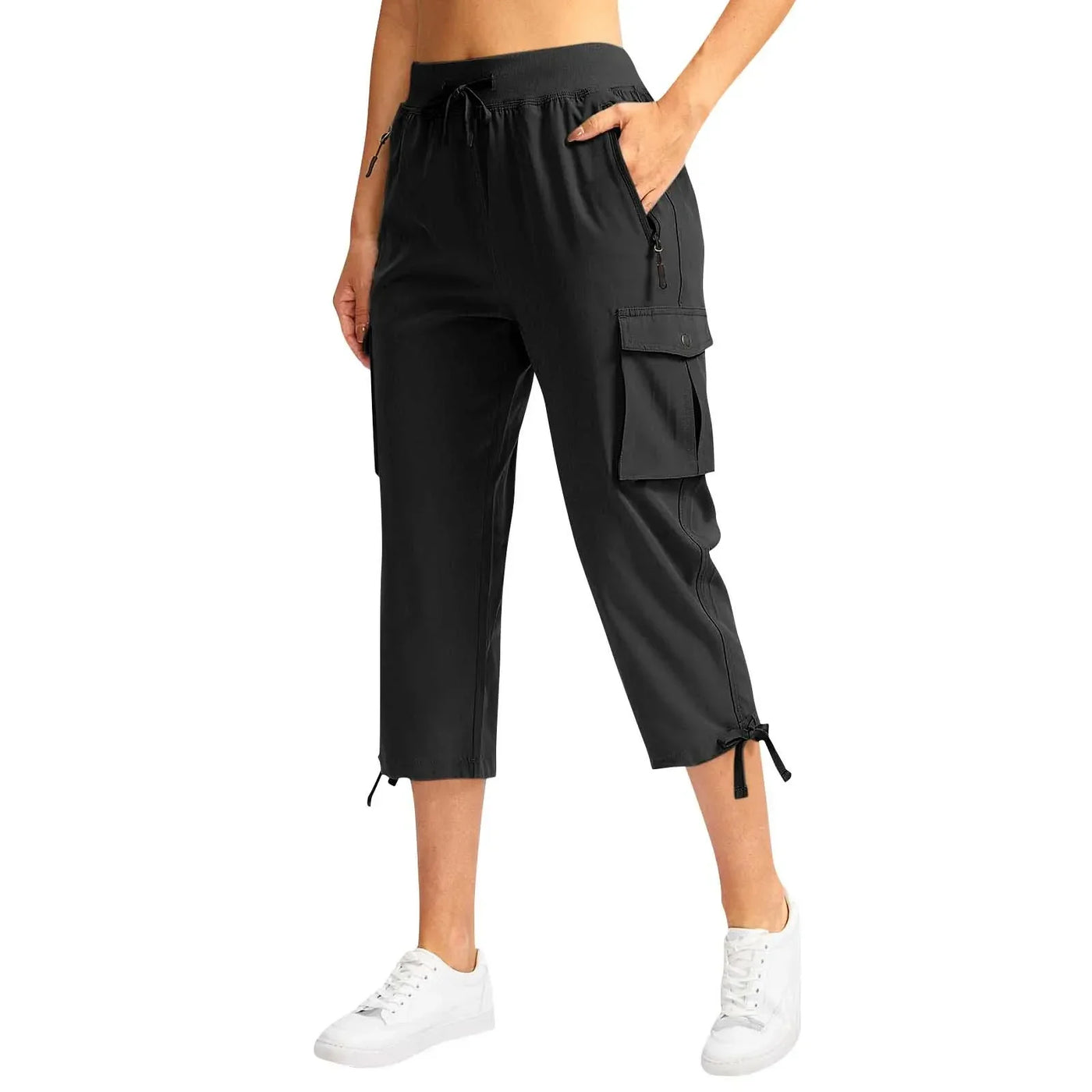 Womens Cargo Capris With 6 Pockets Lightweight Quick Dry Outdoor Travel Casual Comfy Summer Pants Korean All-Match High Waist