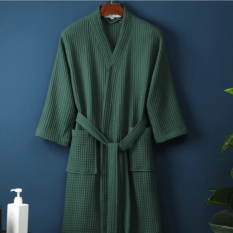 Cotton Bathrobe Spring/summer Thin Morning Robe Long Waffle Hotel Beauty Salon Bathrobe Women Sleepwear Sexy Pajamas Bath Robes