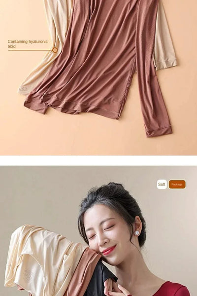 Women's Thermal Underwear Autumn Winter Bottoming Shirt Long-sleeved T-shirt Thin Thermal Top Second Women's Thermal Skin L-XL