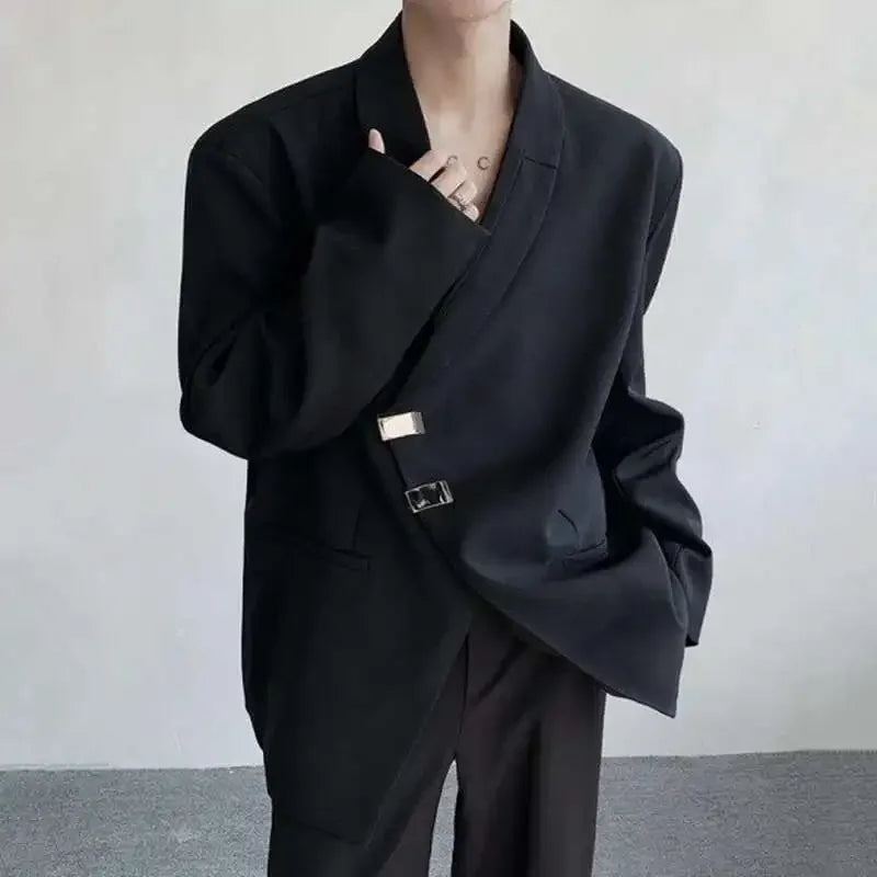 IEFB Metal Button Design Men's Blazers Shawl Collar Oblique Placket Design Casual Clothing Solid Color Male Suit Jackets 9W957